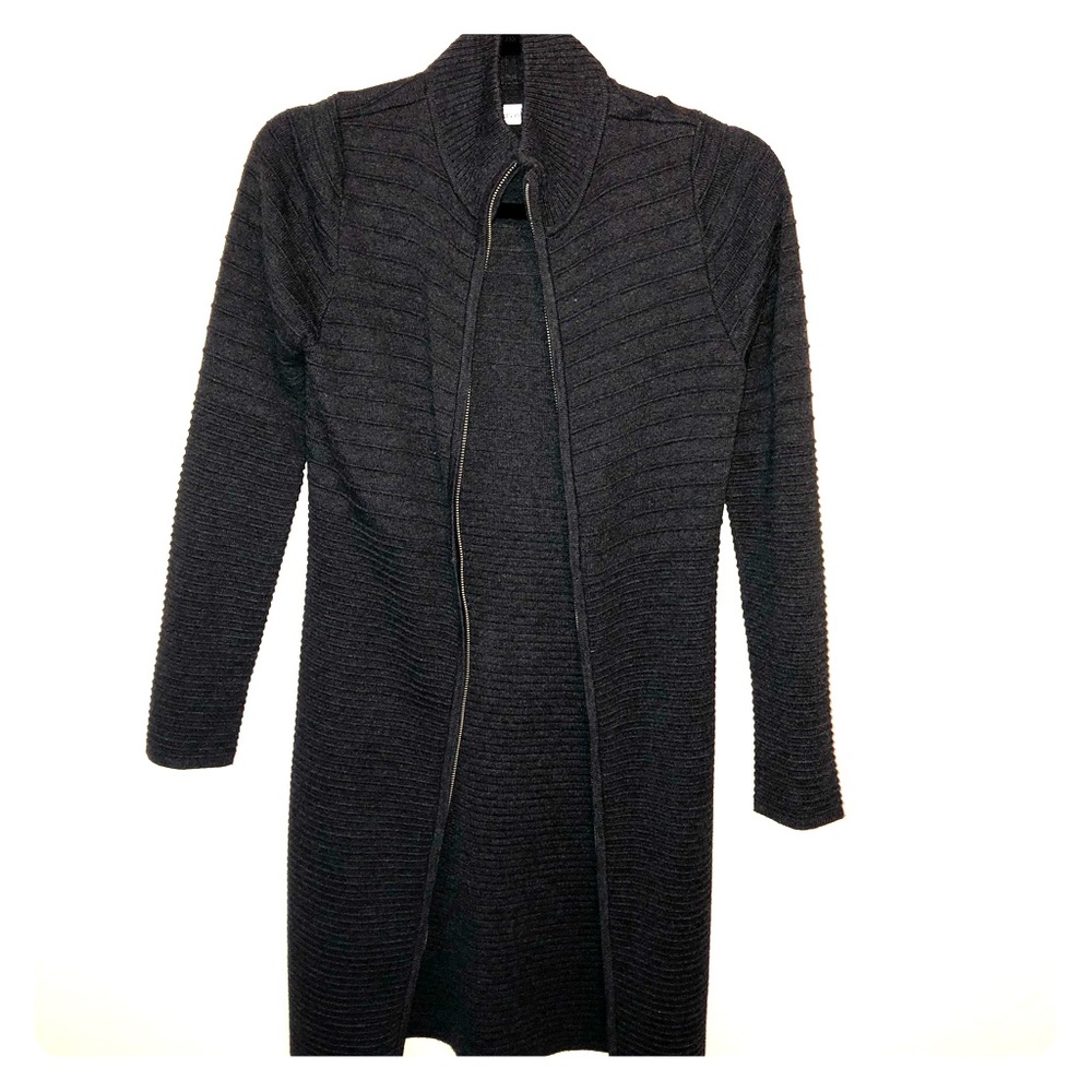 Long zip front ribbed sweater